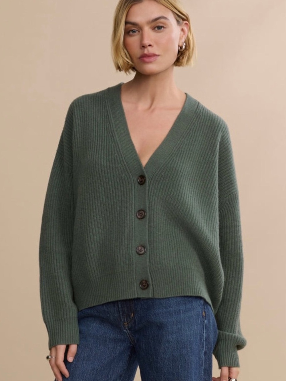 Jenni Kayne Like New, Cropped Cashmere Cocoon Cardigan size xxl in sage/pine